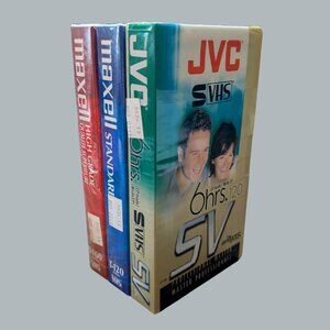 Vintage Blank VHS Lot — JVC + Maxell Sealed Tapes (3 Pack)